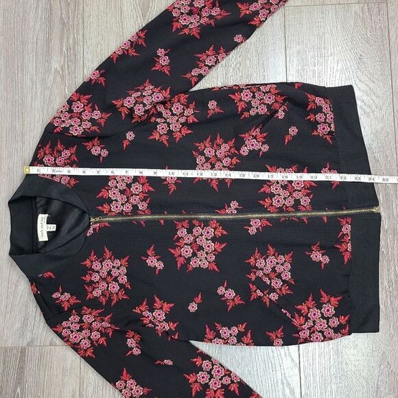 Faith and Joy Black & Pink Floral Print Bomber Jacket XS - Picture 15 of 16